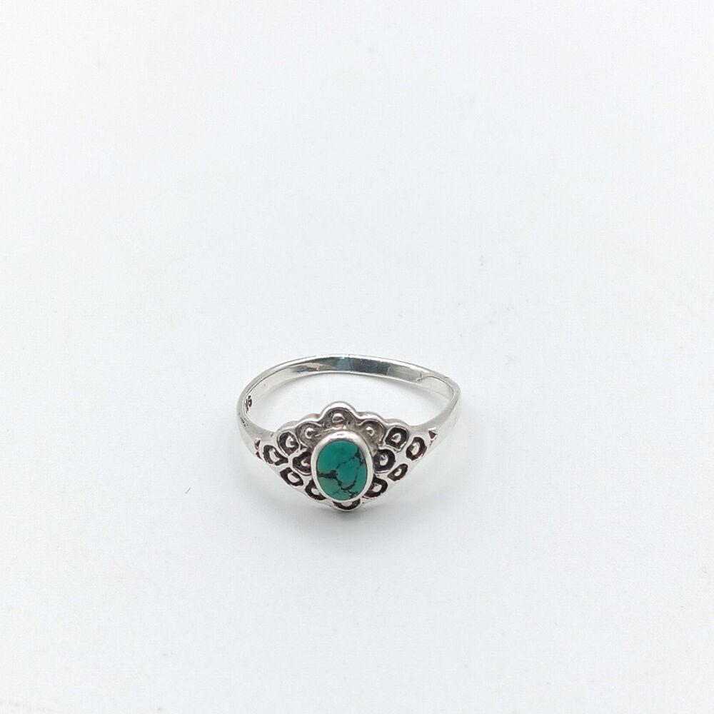 Sterling Silver Turquoise Ring Size 7.75 Ornate Filigree Southwestern Boho 925